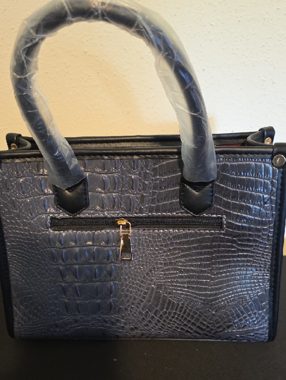 Women's Dark Grey Croc-Embossed Handbag and Wallet Set - Picture 10 of 10